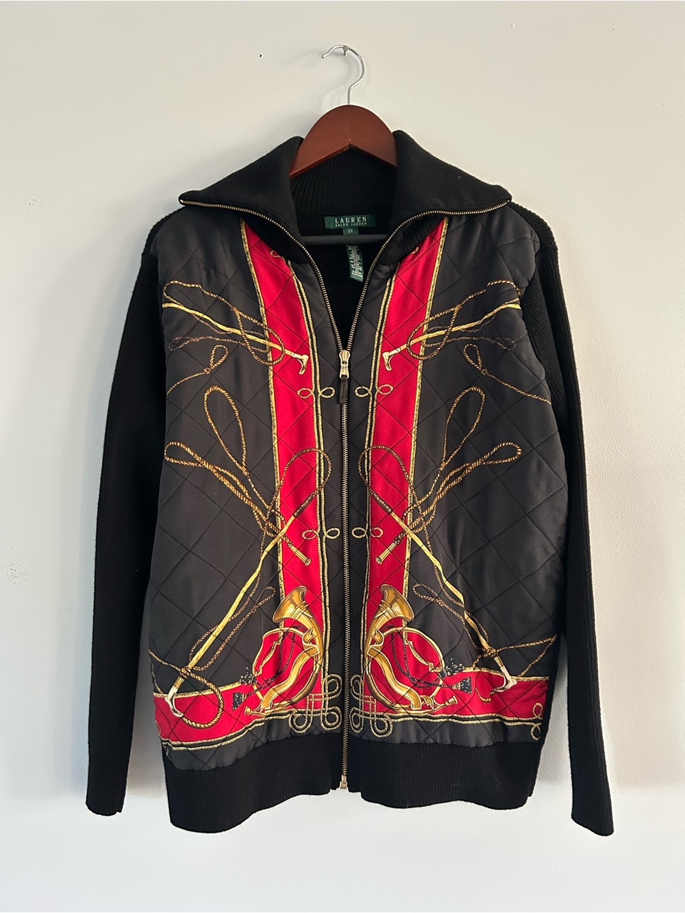 Vintage Ralph Lauren Equestrian Old Money  Zip Silk Wool Sweater Cardigan XL/2XL